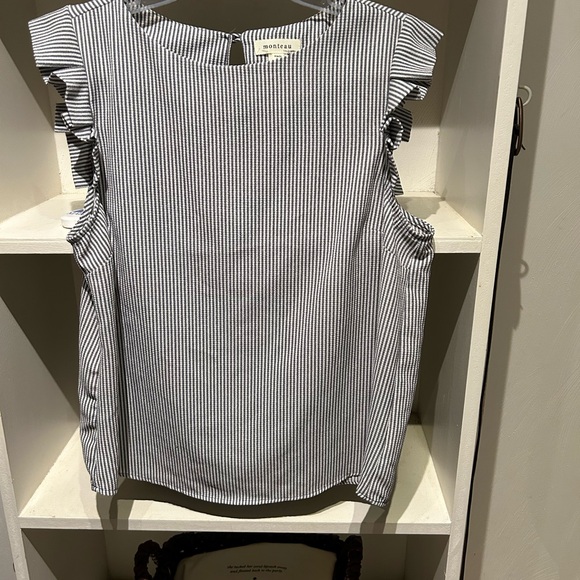 Gray and white striped short sleeve blouse xl by Monteau - Picture 11 of 16